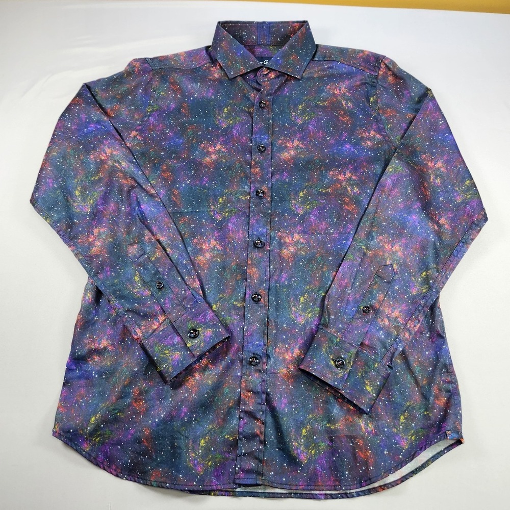 Robert Graham Mens Galaxy Print Button Up Shirt L  Modern Americana Galaxy